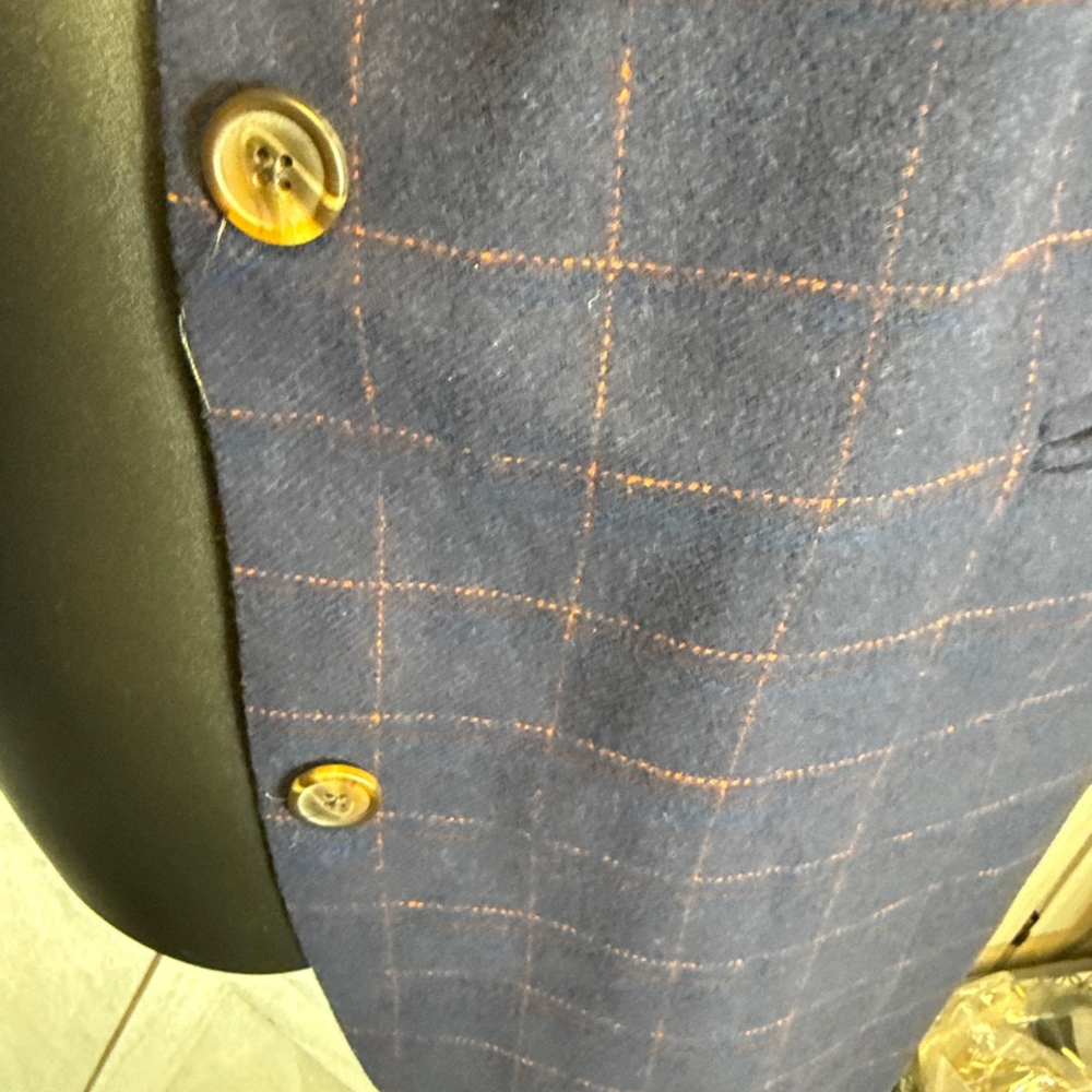 Women's Future Collective Navy Orange Plaid Blazer 4X - Picture 5 of 7